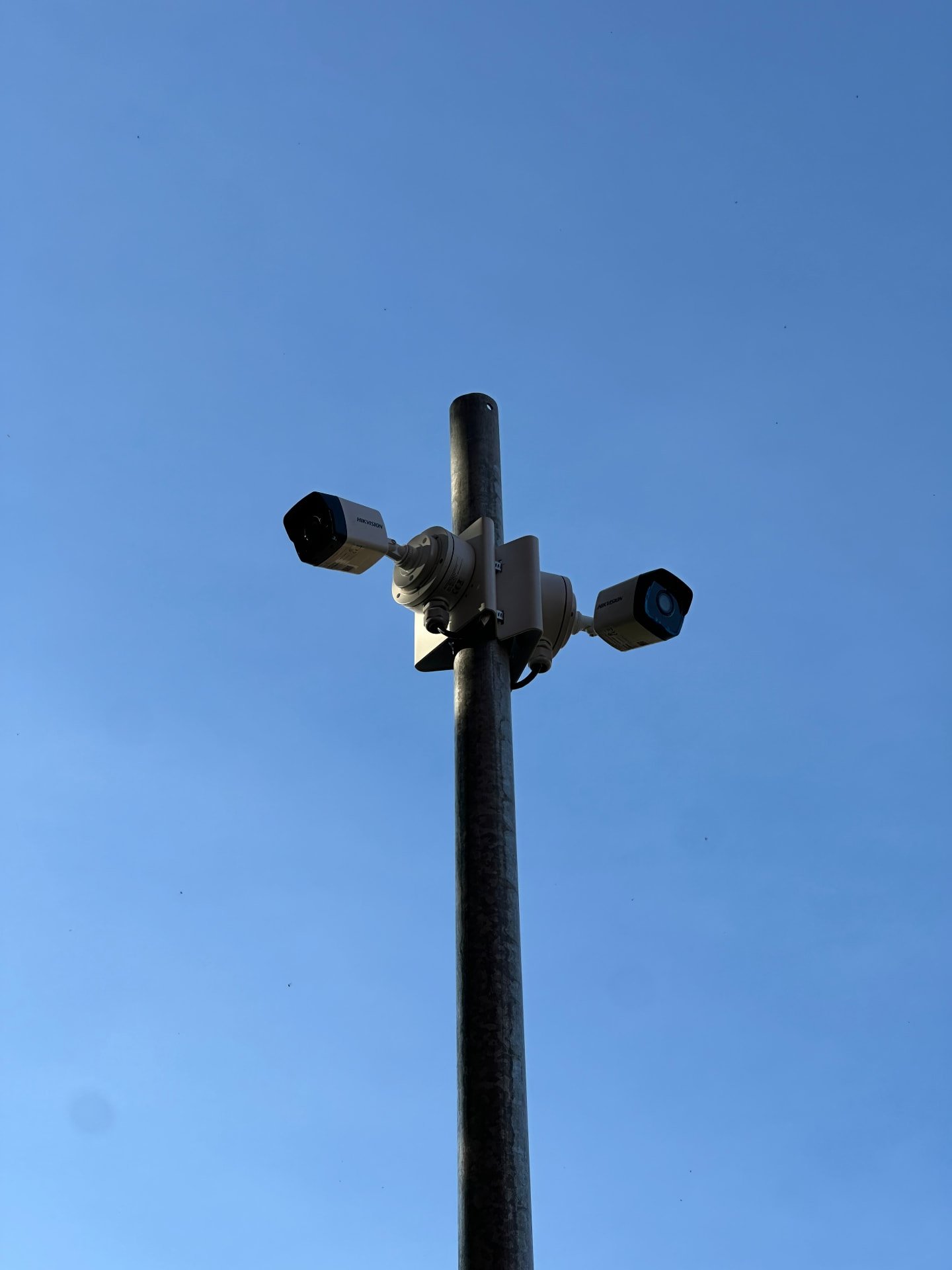 Due telecamere di videosorveglianza montate su un palo per il controllo di un'area esterna